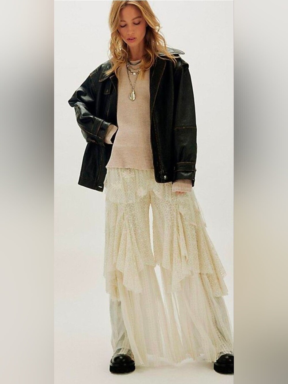 Free People Florence Lace Tiered Ivory Fairy Pants - Picture 3 of 4
